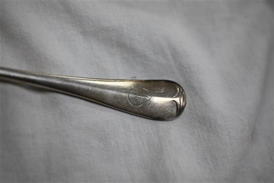 An early 20th century part canteen of silver plated Hanovarian pattern cutlery, width 33in.